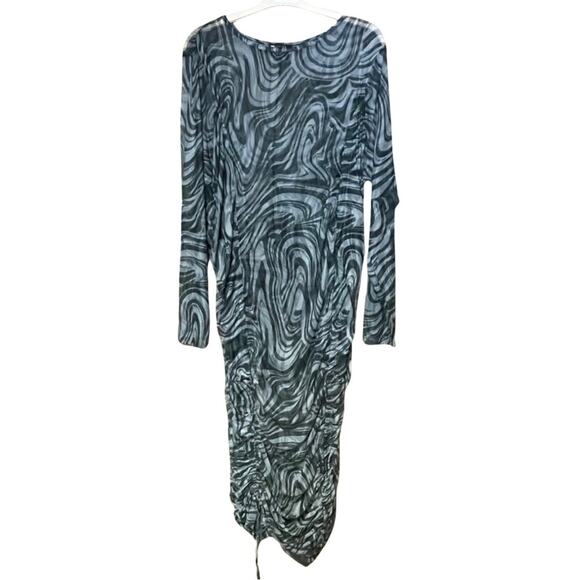 ASOS Design curve sheer mesh ruched swirl black white dress coverup plus size 22 - Picture 1 of 4